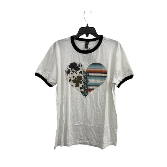 NWT | Anvil Lightweight White Ringer Tee w/ Heart | Women's L - Picture 2 of 5